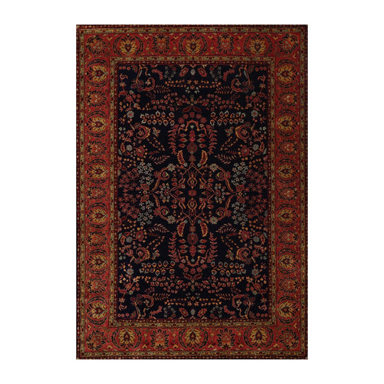 6x9 Navy, Rose Hand Knotted 100% Wool Sarouk Traditional 200 KPSI Oriental Area Rug