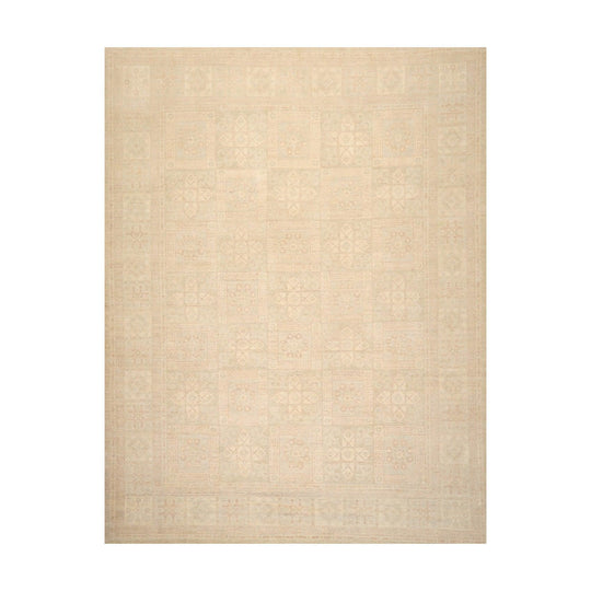 Muted 9'3" x 11'10" Hand Knotted 100% Wool Super fine Peshawar Area Rug Beige