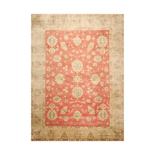 9'1'' x 12' Hand Knotted Wool Vegetable dyes Peshawar Oriental Area Rug Coral