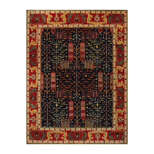 7' 7''x9' 10'' Navy Orange Gold Color Hand Knotted Persian 100% Wool Traditional Oriental Rug