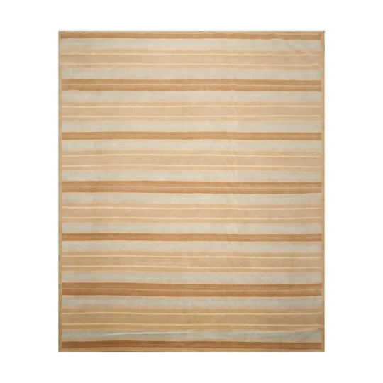 8'1'' x 10' Hand Knotted Tibetan Wool Modern Stripes Oriental Area Rug Beige