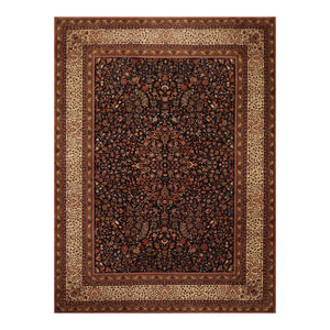 9' 1''x12' 1'' Black Ivory Rust Color Hand Knotted Persian 100% Wool Traditional Oriental Rug