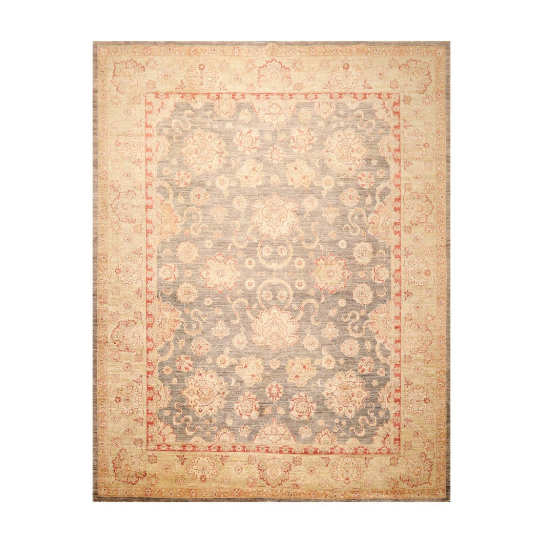 9' 1''x12'  Gray Beige Rust Color Hand Knotted Persian 100% Wool Traditional Oriental Rug