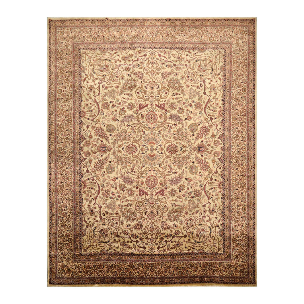 8' 11''x12'  Beige Rust Black Color Hand Knotted Persian 100% Wool Traditional Oriental Rug