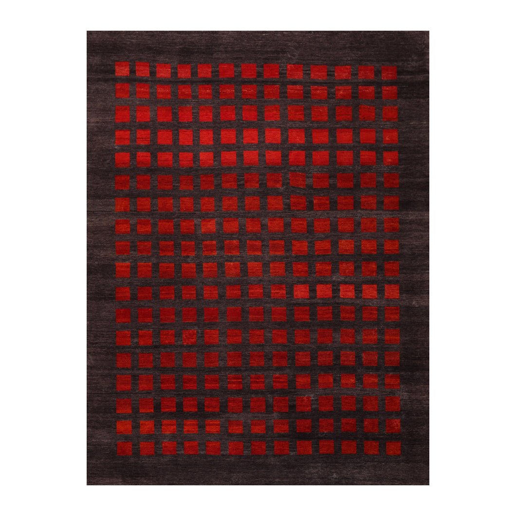 7' 9''x9' 10'' Gray Burnt Orange Color Hand Knotted Hand Made 100% Wool Modern & Contemporary Oriental Rug