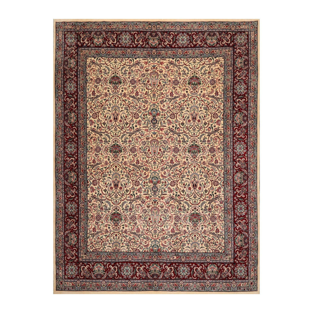 8' x10' 3'' Ivory Burgundy Blue Color Hand Knotted Persian 100% Wool Traditional Oriental Rug