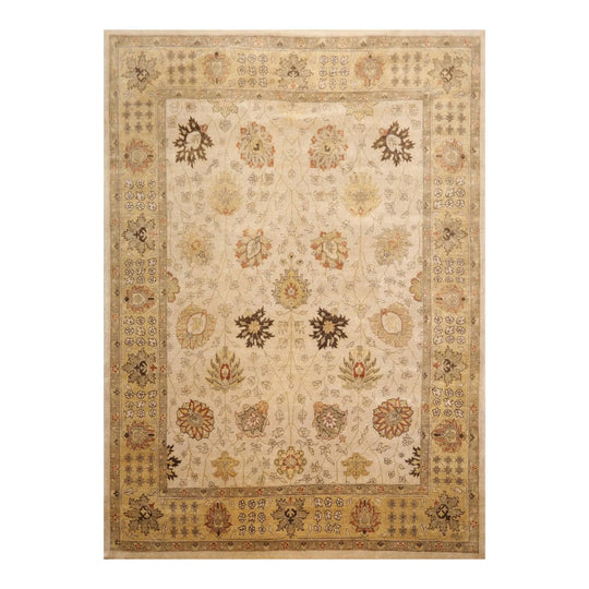8'10'' x 11'10'' Hand Knotted 100% Wool Agra Traditional Area Rug Beige