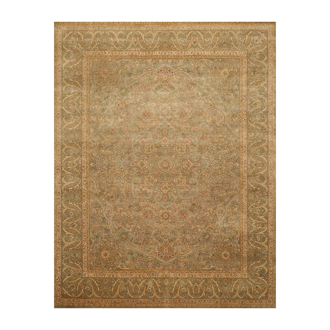 7' 10''x10'  Green Beige Tan Color Hand Knotted Persian 100% Wool Traditional Oriental Rug