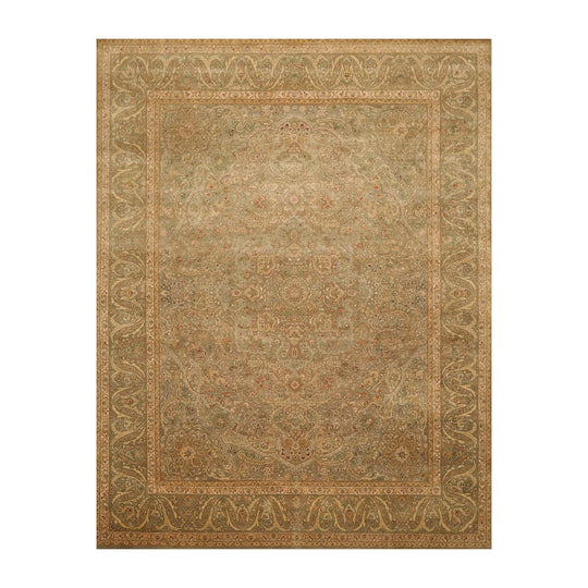 8x10 Green, Beige Hand Knotted 100% Wool Pak Persian Tabriz Traditional Oriental Area Rug