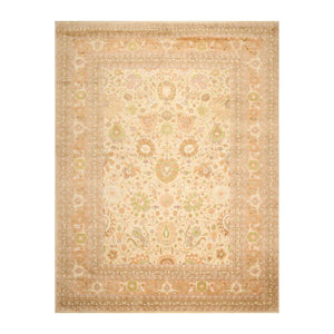 9' 1''x12'  Beige Peach Ivory Color Hand Knotted Persian 100% Wool Traditional Oriental Rug