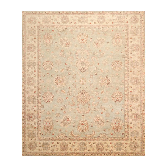 7'9'' x 10' Hand Knotted 100% Wool Peshawar Traditional Area Rug Aqua Beige