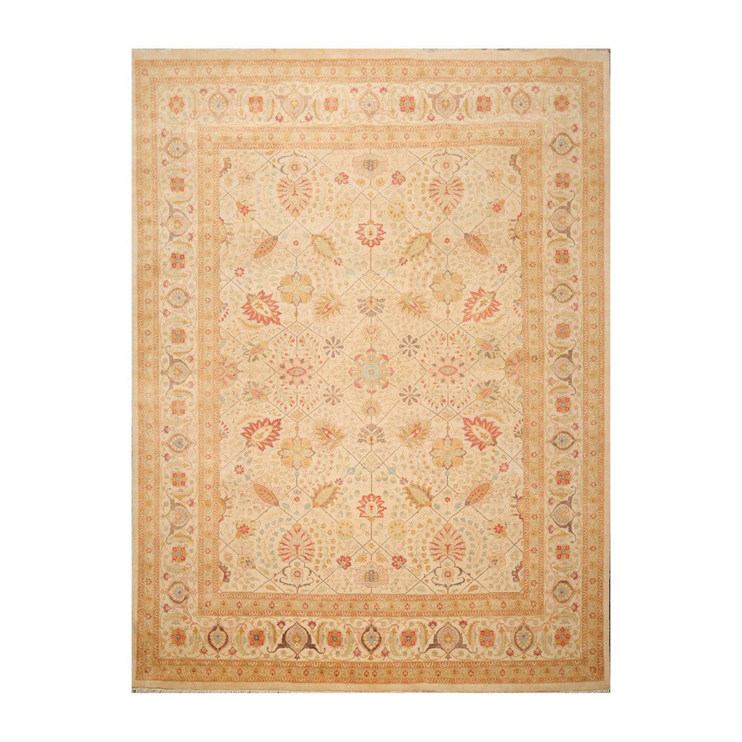 9' 1''x11' 10'' Beige Gold Tan Color Hand Knotted Persian 100% Wool Traditional Oriental Rug