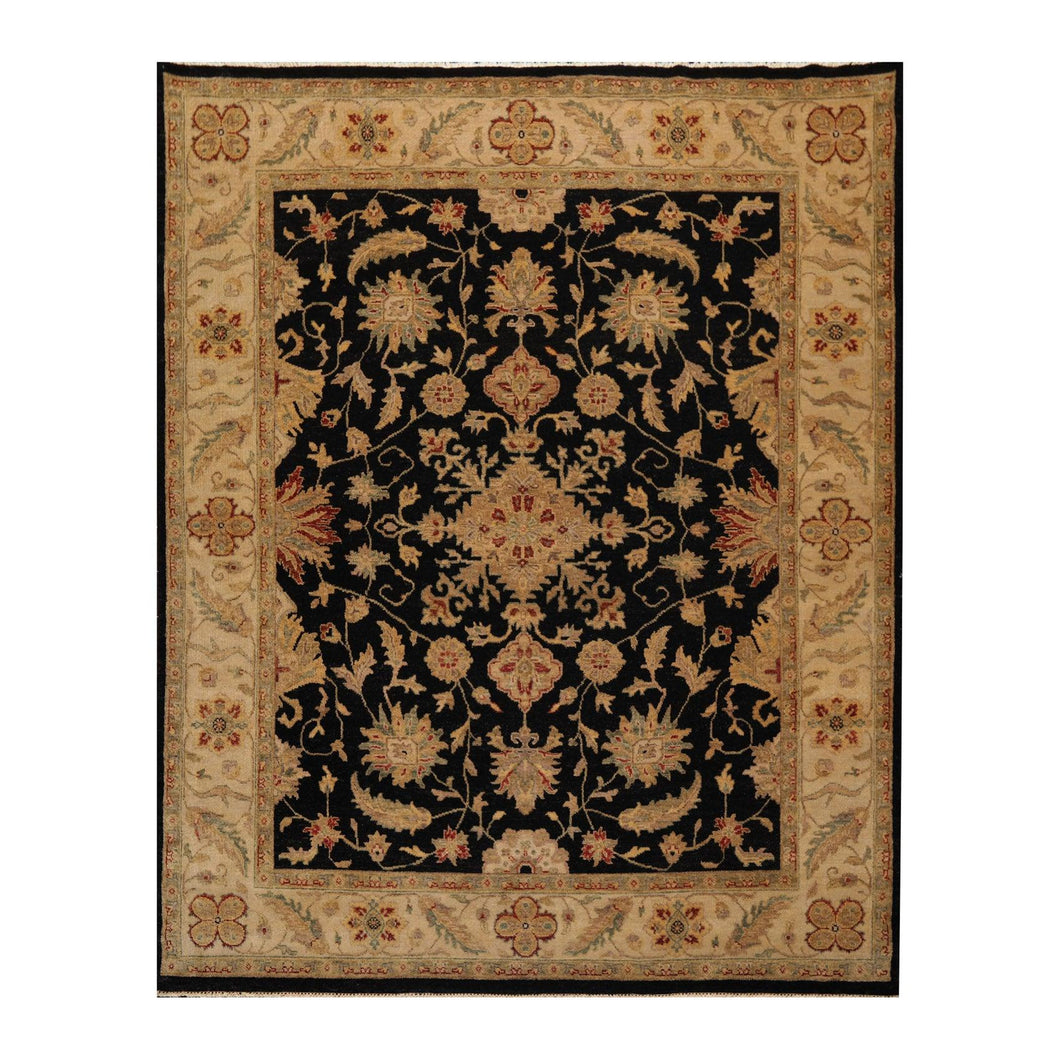 7' 11''x10'  Black Beige Gold Color Hand Knotted Persian 100% Wool Traditional Oriental Rug