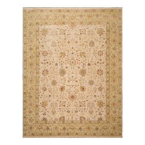 9' 1''x11' 10'' Beige Pistacchio Brown Color Hand Knotted Persian 100% Wool Traditional Oriental Rug