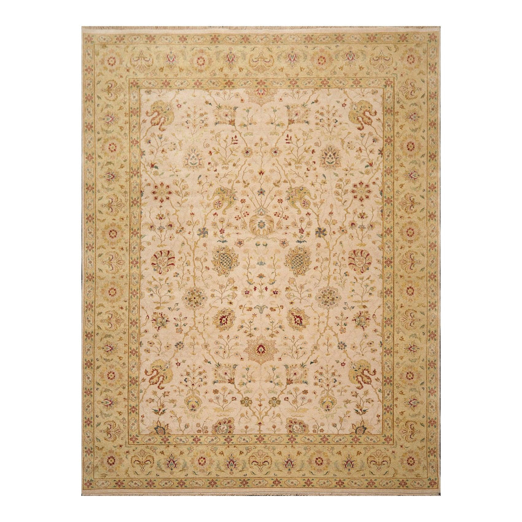 9' 1''x11' 10'' Beige Pistacchio Brown Color Hand Knotted Persian 100% Wool Traditional Oriental Rug