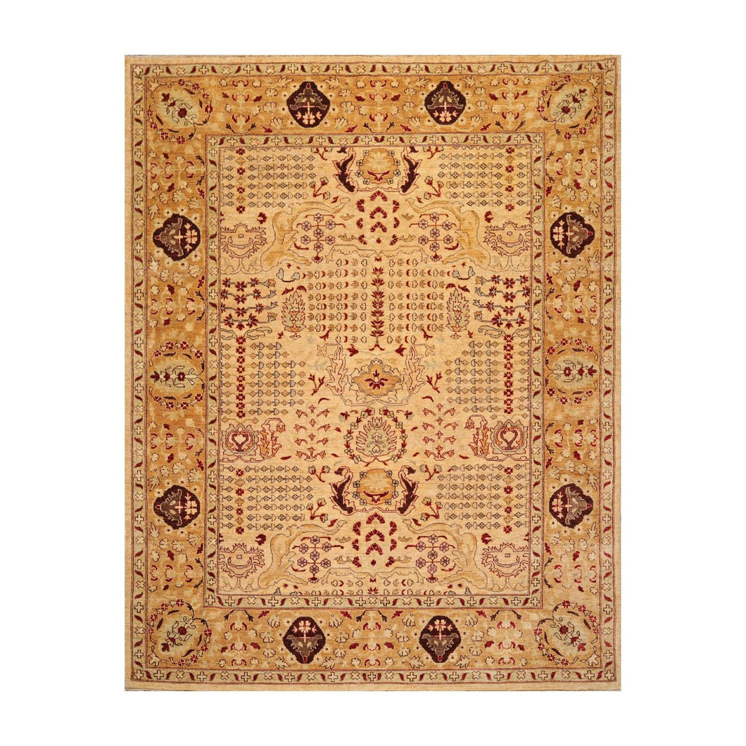 8' 2''x10' 6'' Beige Gold Rusty Red Color Hand Knotted  100% Wool Traditional Oriental Rug