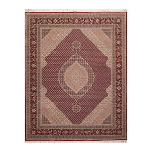 8' x10'  Red Beige Gray Color Hand Knotted Persian Wool and Silk Traditional Oriental Rug