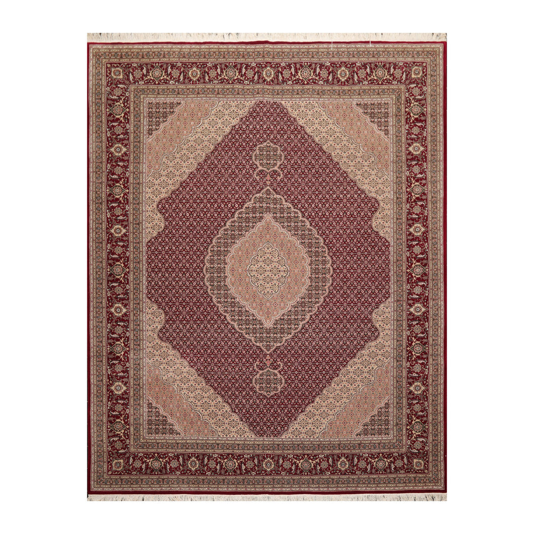 8' x10'  Red Beige Gray Color Hand Knotted Persian Wool and Silk Traditional Oriental Rug
