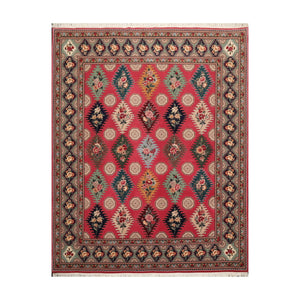 8' 2''x9' 10'' Pink Aqua Beige Color Hand Knotted Persian Wool and Silk Traditional Oriental Rug