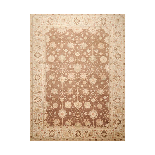 9x12 Hand Knotted 100% Wool Peshawar Traditional Oriental Area Rug Brown, Beige Color