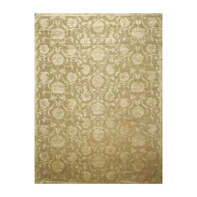 9' x 12' Hand Knotted Tibetan Wool Silk Botanical Area Rug Green Tone on Tone - Oriental Rug Of Houston