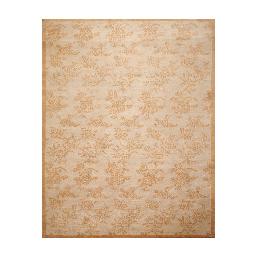 8' 1''x10' 5'' Taupe Caramel Color Hand Knotted Tibetan 100% Wool Transitional Oriental Rug