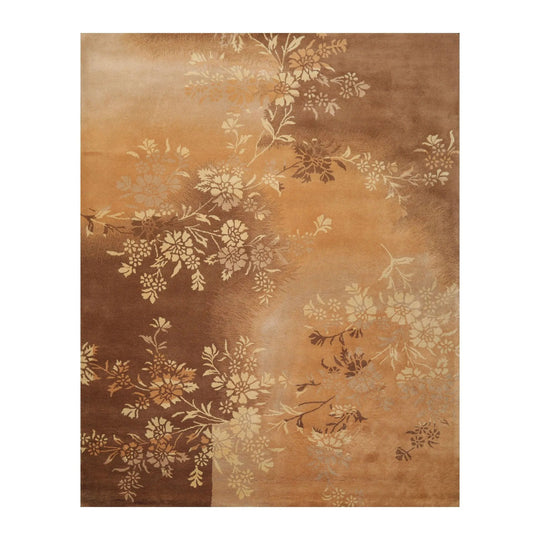 8' x 10' Handmade 100% Wool Botanical Transitional Oriental Area Rug Brown