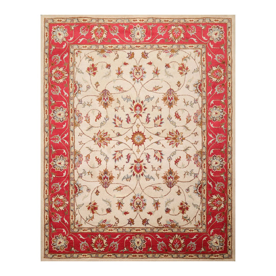 8x10 Beige, Coral Hand Tufted Hand Made 100% Wool Kashan Traditional  Oriental Area Rug