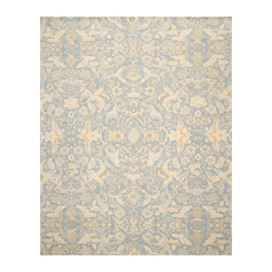 7' 9''x9' 9'' Aqua Beige Gray Color Hand Tufted Hand Made 100% Wool Transitional Oriental Rug