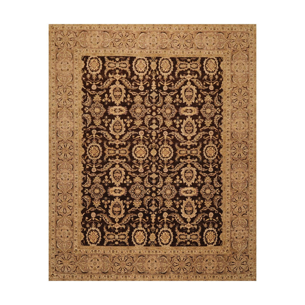 7' 11''x10' 2'' Dark Chocolate Brown Beige Color Hand Knotted Persian 100% Wool Traditional Oriental Rug