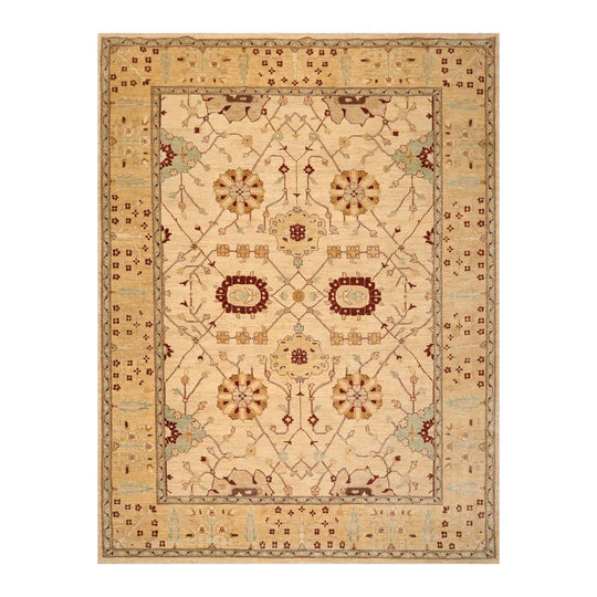 9' x 12' Hand Knotted Wool Art & Crafts Peshawar Oriental Area Rug Beige