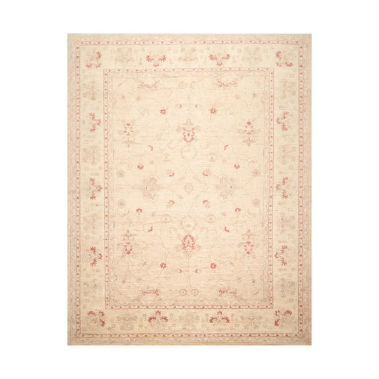 Muted Hand Knotted 8'10'' x 11'2'' 100% Wool Peshawar Oriental Area Rug Oatmeal
