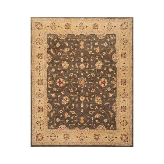 7'11" x 10' Hand Knotted Wool Peshawar Traditional Oriental Area Rug Brown Beige