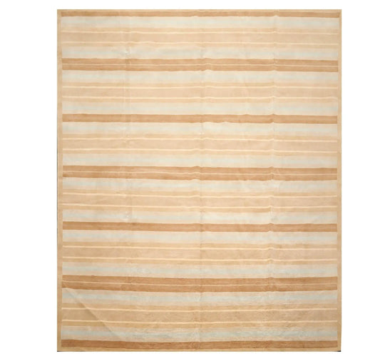 8'x 10' Hand Knotted Tibetan 100% Wool Stripes 150 KPSI Modern Area Rug Tan