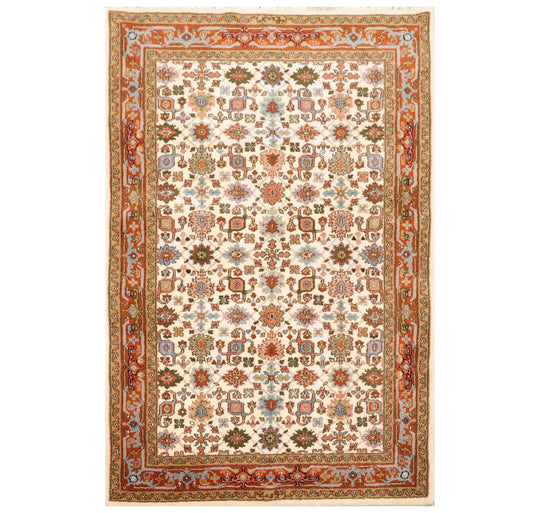 4' x 6' Hand Knotted 100% Wool Kashan Traditional Oriental Area Rug Cream
