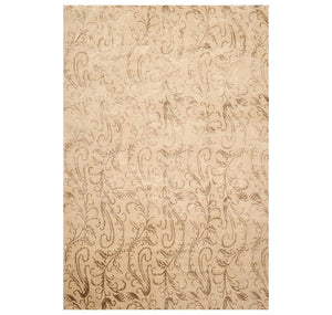 6' x8' 8'' Beige Brown Color Hand Knotted Tibetan Wool and Silk Transitional Oriental Rug