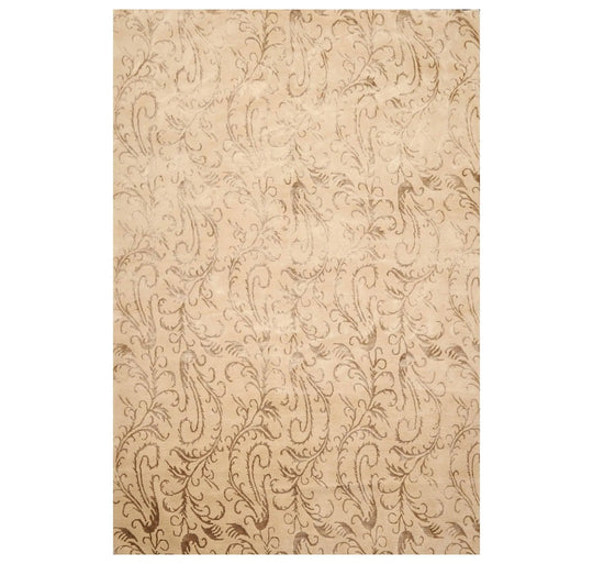6' x 8'8'' Hand Knotted Tibetan Wool and Silk Botanical Area Rug Beige