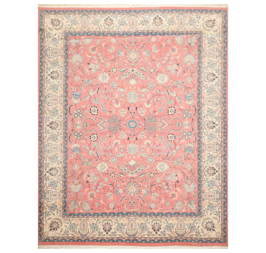 8' 1''x10' 3'' Pale Pink Cream Blue Color Hand Knotted Persian 100% Wool Traditional Oriental Rug