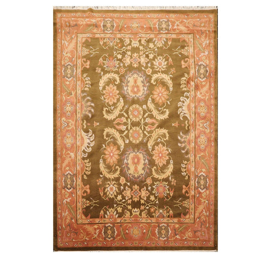 5'10'' x 8'9" Hand Knotted Tibetan Wool Classic European Area Rug Olive