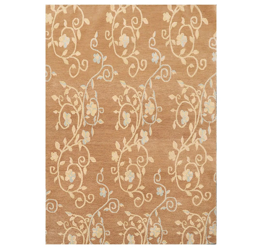 3'11'' x 5'11'' Hand Knotted Tibetan 100% Wool Scrolls Oriental Area Rug Caramel