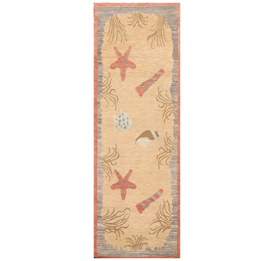 3'1" x 8'11" Runner Hand Knotted Tibetan Wool Designer Plus Pile Area Rug Beige