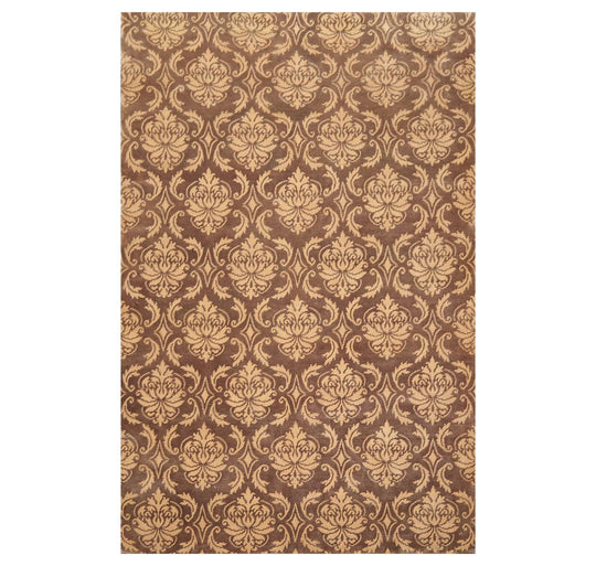 6'1" x 9'3" Hand Knotted Tibetan Wool Damask Designer Area Rug Brown Caramel