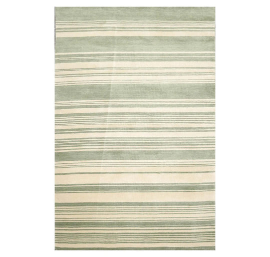 5'6'' x 8'10' Hand Knotted Tibetan Wool Designer Stripes Oriental Area Rug Beige