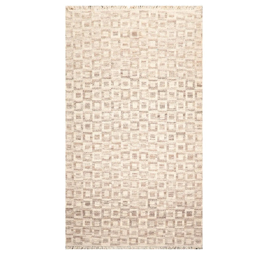 5'1'' x 8'6'' Hand Knotted Wool Modern Area Rug Beige, Brown