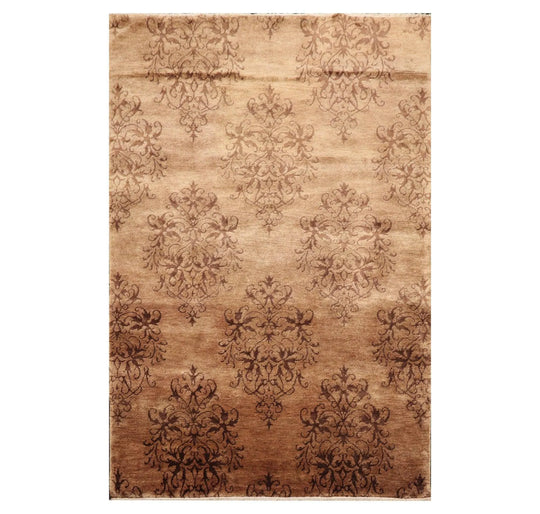 5'1'' x 7'10'' Hand Knotted Tibetan Wool Damask Designer Area Rug Brown, Tan