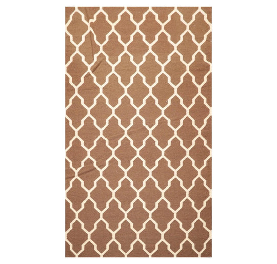 5'1'' x 8'1'' Hand Woven Dhurry Kilim Flatweave Wool Hip Designer Area Rug Brown