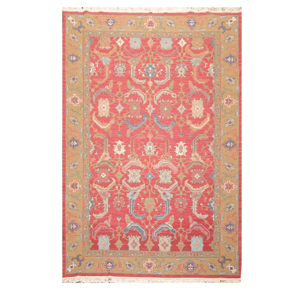 6'2'' x 9'2'' Hand Knotted Wool Arts & Craft Area Rug Rose