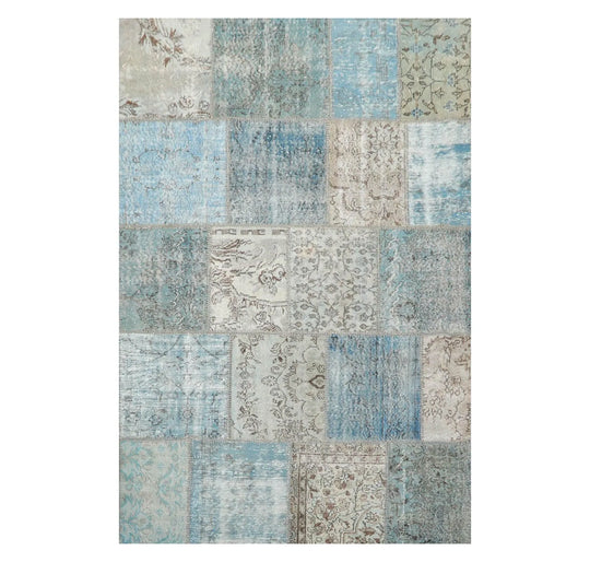 6'x9' Hand Knotted Flat Weave Wool Turkish Patchwork Oriental Area Rug Blue