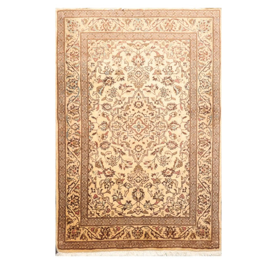 3'4'' x 4'10'' Hand Knotted Wool Kashan Traditional Oriental Area Rug Caramel