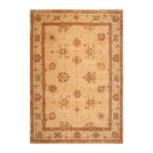 9' 4''x12' 8'' Tan Brown Burnt Orange Color Hand Knotted Oriental 100% Wool Traditional Oriental Rug